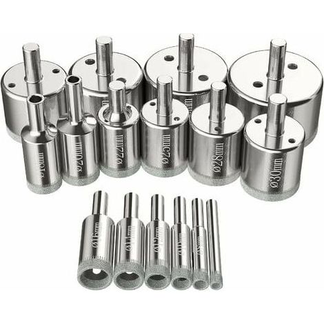 Kit di seghe a tazza diamantate 6-50 mm - 16 pezzi - Per forare vetro, acciaio, ceramica, porcellana, piastrelle, marmo