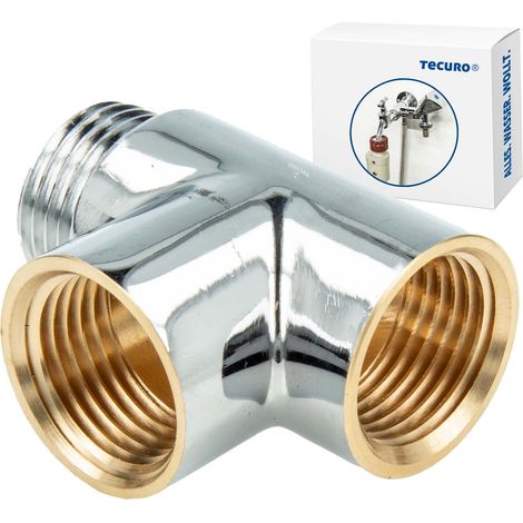 tecuro 2-Wege Verteiler T-Stück, allseitig 1/2 Zoll, Messing verchromt (1/5)
