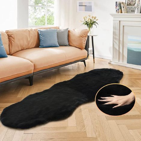 Teppich Fellteppich Kunstfell Wohnzimmer 60 x 180 cm (Oblong) Schwarz (1/5)