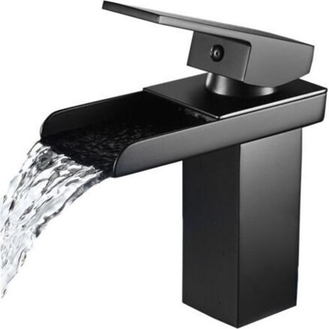 Robinet de lavabo cascade, robinet de salle de bain en chrome noir, robinet de lavabo en laiton à trou unique, robinets de salle de bain de plage, design élégant (1/5)