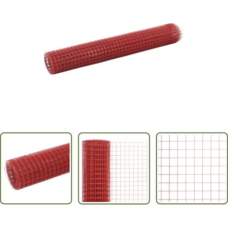 vidaXL Cage à poule - Grillage Acier avec revêtement en PVC 10x1 m Rouge (1/5)