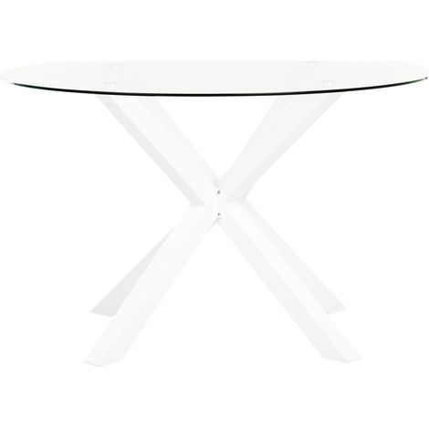Mesa de jardín moderna patas de aluminio ⌀ 120 cm tablero de vidrio blanco Maletto