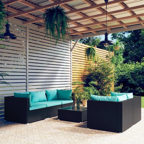 Salon de jardin 6 pcs,Mobilier de terrasse,Table et Chaise pour Relax avec coussins résine tressée noir -YZ842174 (1/5)