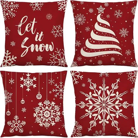 Fundas de almohada navideñas de 45 x 45 cm, juego de 4, decoración navideña, fundas de almohada decorativas de invierno, decoración navideña para sofá (1/4)