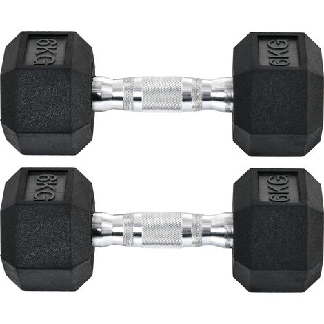 Hexagon Hanteln, 2er Set Hanteln mit gerändeltem Griff, Kurzhantelset aus Gusseisen, 2 x 6 kg, Kurzhanteln für Männer Frauen, Zuhause, Fitnessstudio, Krafttraining