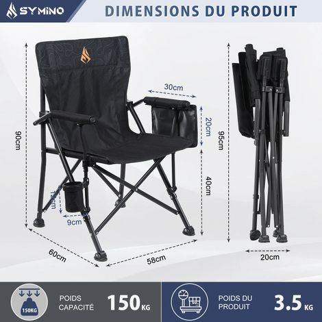 Symino Chaise Pliante Camping-Lot de 1, Tissu Oxford 600D Semi-Transparent, Capacité 120 kg, Léger et Portable, pour Plage Jardin Pêche