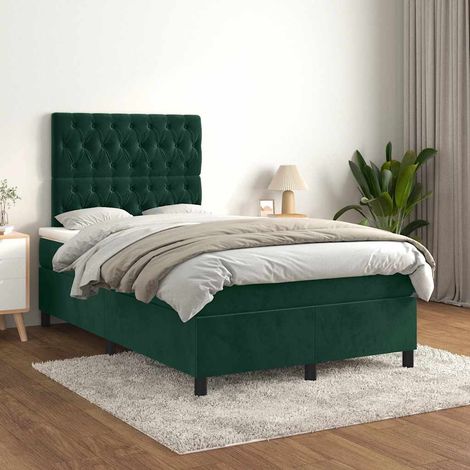 Cama box spring con colchón terciopelo verde oscuro 120x200 cm