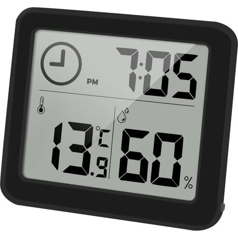 Digitales Thermometer/Hygrometer, großes 3,2-Zoll-LCD-Display, Raumtemperaturmonitor und Feuchtigkeitsmesser, Feuchtigkeits- und Temperaturanzeige mit Uhr, (schwarz) (1/4)