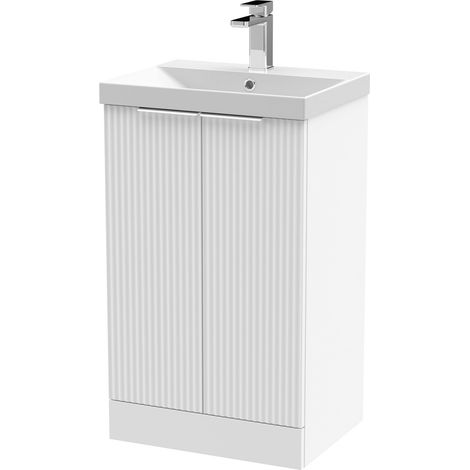 Tixall Fluted 2 Door Floor Standing Vanity Unit with Thin Edge Basin, Satin White, 500mm
