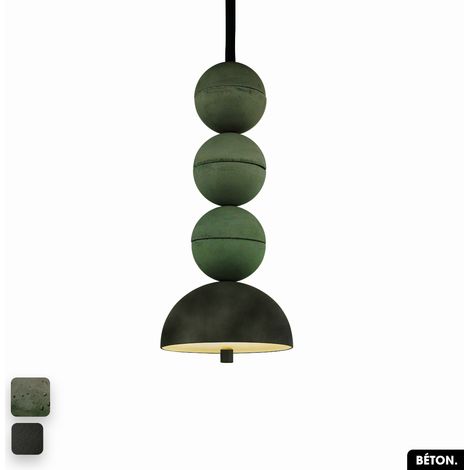 Lampe de suspension en béton velours - BOSFOR CONCRETE VELVET ASPERGE - OLIVE 3 BALLES LED 14W (1/2)