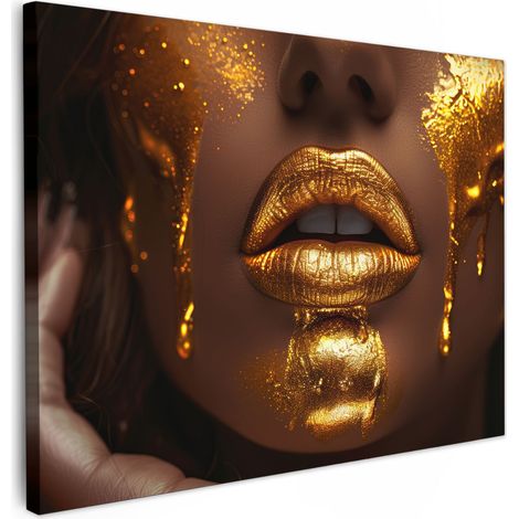 TABLEAU SUR TOILE Femme - Or - Luxe - Portrait Décoration Murale 40x30 cm