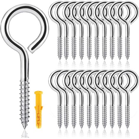 Lot de 20 vis à œillet en acier inoxydable robustes, Anneau de levage à visser, Crochet à visser, Crochet à œil pour fauteuils suspendus, chaises à bascule, pots de fleurs(M4-50 mm) (1/5)
