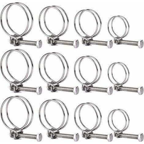 Colliers de serrage en acier inoxydable 304, lot de 12 – doubles tailles réglables (20 mm, 25 mm, 35 mm, 40 mm) pour applications hydrauliques, automobiles et de jardinage. (1/4)
