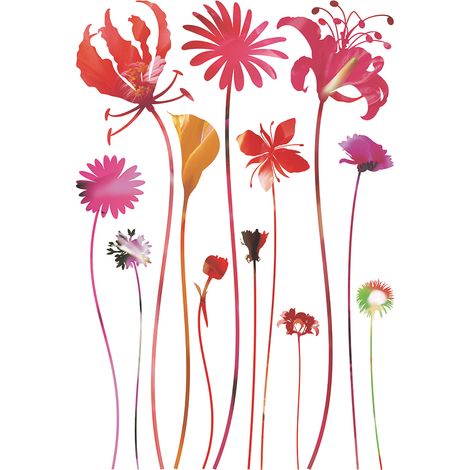 sticker mural fleurs rose, violet et vert - Sanders & Sanders