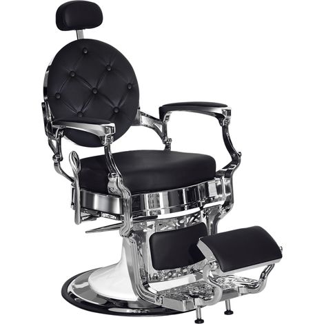 Barberpub Friseurstuhl hydraulische Friseursessel 3860BK, mit Retro/Vintage Stil, 360° drehbar, Kunstleder, Silberrahmen, 110 × 68 × 112 cm (Schwarz-Silber) (1/5)