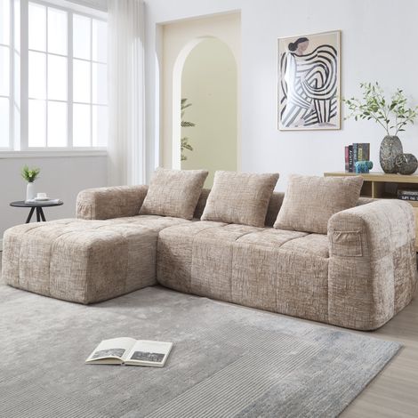 Sofá chaise longue 3 plazas chenilla con bolsillos OKMYHOME (1/5)