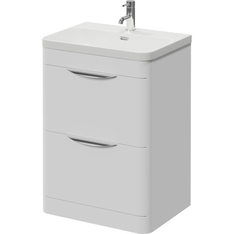 Oslo Gloss White 600mm 2 Drawer Vanity Unit with Fina Basin - 600mm - Oslo Standard Handle