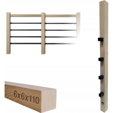 Poteau en bois - 6 x 6 x 110 cm - Frêne - Kit de montage complet - Stable et esthétique