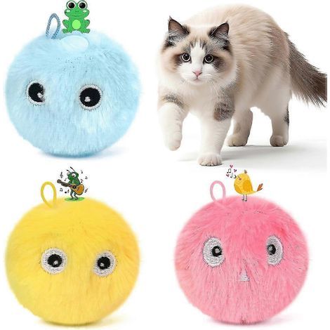 Balles interactives pour chats avec chants. lot de 3 balles moelleuses améliorées. jouant avec 3 sons d'animaux réalistes. fonctionne à piles. activation automatique. idéal pour les jeux et les jeux a (1/5)