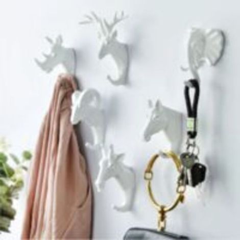 6 Pièces Crochets Patères Porte Manteau Mural Tête d'Animal Cerf Éléphant Chèvre Crochets Decoratif Murale Créatif en Résine Rétro Vintage Crochet de Porte pour Entrée Chambre Salle de Bain，blanc