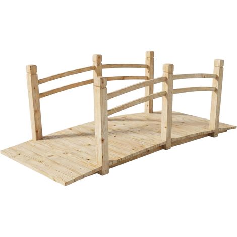 Relaxdays Garten Brücke, mit Geländer, Tannenholz, Gartenteich, HxBxT: 58 x 171,5 x 75 cm, 200 kg, Holzbrücke, natur