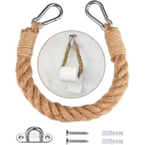 Porte-serviette en Corde de Chanvre Porte Papier Toilette Corde Style Ins Support de Rouleau de Serviette Toilette Vintage avec Vis Accessoire de Rétro Décoration de Salle de Bain et Cuisine (1/4)