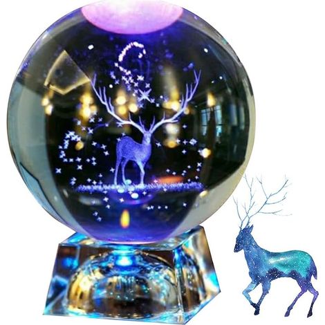 Crystal Ball with Lamp Holder 3D Laser Engraved Decoration Ball, Clear Glass Ball, Christmas Gift for Kids, Birthday Gift for Boy and Girl (1/5)