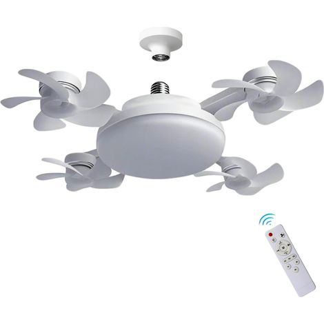 Deckenventilator mit Licht und Fernbedienung, dimmbare LED-Deckenventilatorleuchte mit 3 Geschwindigkeitsstufen, verstellbare Glühbirne (Weiß, 4 Leuchten) [Energieeffizienzklasse A]