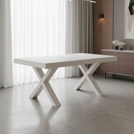Tavolo allungabile Gondar 180x90 cm. con piano in bianco frassinato e base bianco frassinato (1/4)