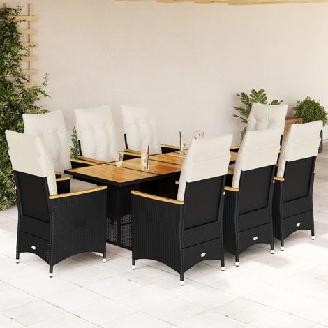 9-tlg. Garten-Bistro-Set mit Kissen Schwarz Poly Rattan (1/5)
