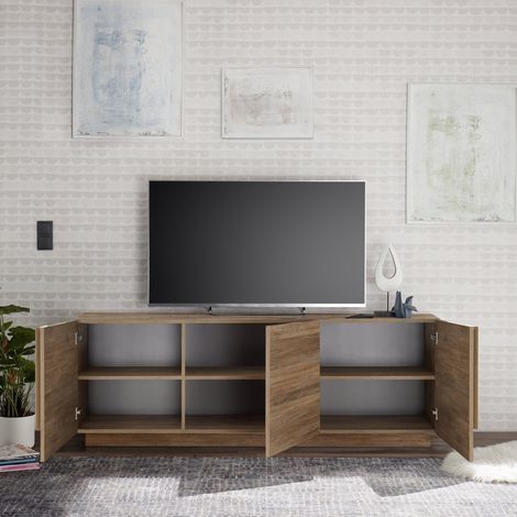 TV-Schrank Vergonte, 3 Regale, Made in Italy, 6 Fächer, 182x44x63h cm, Eichenbraun mit Grifföffnung (1/5)