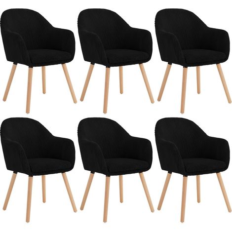 Woltu – Lot de 6 chaises de salle à manger en velours côtelé – Chaise ergonomique avec accoudoirs – Bois massif – Hauteur 83,5 cm – Noir (1/5)