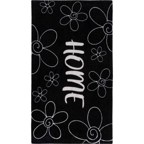 Tapis de porte noir antidérapant cosy home fleur - 75 x 45 cm (1/4)