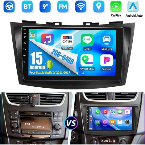 Autoradio Android 15 avec CarPlay et navigation GPS, compatible DAB 32/64 Go (en option) pour Suzuki Swift IV FZ 2011-2017 - 2+64G (1/5)