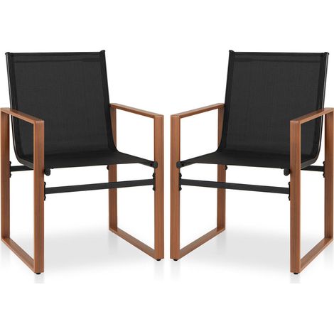 Pour Repas d'Extérieur Stabilité et Confort Lot de 2 Fauteuils de Terrasse Accoudoirs Effet Bois et Patins Réglables (1/5)