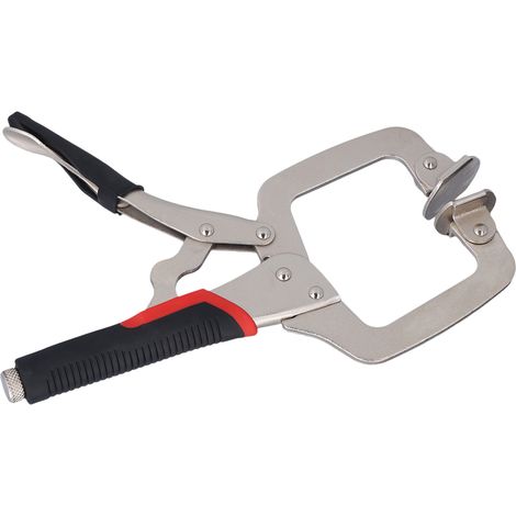 Pince de serrage en C avec poignée de protection confortable et mandrin rotatif, pour soudure et travail du bois. Serre-joint métallique à trou de poche.