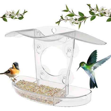 Mangeoire à Oiseaux pour Fenêtres, Mangeoire Oiseaux Exterieur à Suspendre avec 4 Ventouses et Bac à Amovible avec Trous de Drainage, Acrylique Transparent Bird Feeder pour Oiseaux Sauvages (1/5)