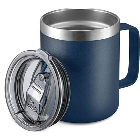 12oz Stainless Steel Insulated Coffee Mug, Double Wall Vacuum Travel Mug, Navy Blue (1/4)