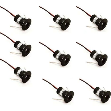 noir Lot de 9 mini spots LED 12 V 1W encastrables au plafond pour cuisine, escalier, placard, couloir, éclairage DIY, blanc chaud, blanc froid, vitrines, armoire, petit plafond, IP65,3000k,120° (1/4)