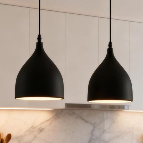 2 Suspensions Rétro, Ø17 cm, Lampe Suspendue Rétro en Métal Noir, Douille E27, Lampe de Salon pour Cuisine, Salle à Manger, Table de Chevet, Chambre, Bar (Noir) (1/5)