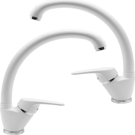Set 2 pezzi miscelatore ottone bianco lavello cucina oslo erogazione orientabile (1/5)
