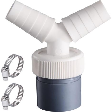 Scarico doppio per lavatrice con uscita per tubo Ø40 mm e ingresso Ø18-23 mm - Adattatore per lavastoviglie a Y - Il set include 2 fascette stringitubo Ø20-32 mm