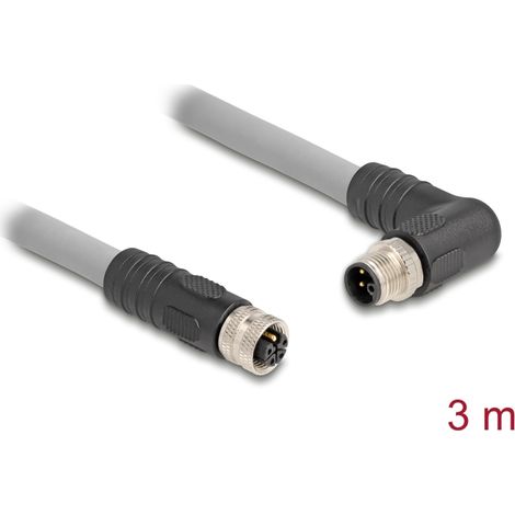Delock Cable M12 codificado en L de 5 clavijas macho en Ã¡ngulo recto a hembra recta PUR adecuado para cadenas de arrastre 3 m gris