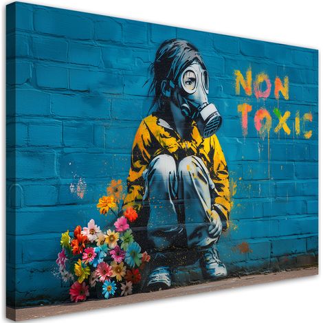 Quadro su tela, Bambina con fiori Street Art - 120x80 (1/3)