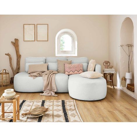 Mahina - 4-sitzer ecksofa mit ecke rechts - mit schlaffunktion und bettkasten - aus bouclé-stoff - hellgrau