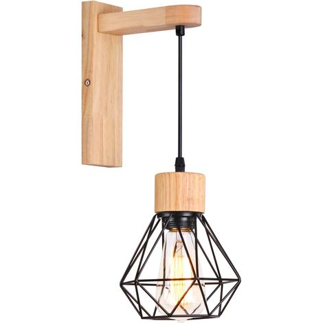 Applique Murale Bois et Métal - 1 Pièce - Style Industriel Vintage - Éclairage d&39Ambiance Cage Géométrique - Salon Chambre Couloir Café - Noir 16cm (1/5)