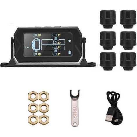 Système de surveillance de la pression des pneus (TPMS) externe pour voiture, camping-car et camion (6 capteurs solaires, 0-8 bars) (1/5)