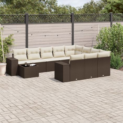 Set de sofás de jardín 11 pzas cojines ratán sintético marrón vidaXL (1/3)