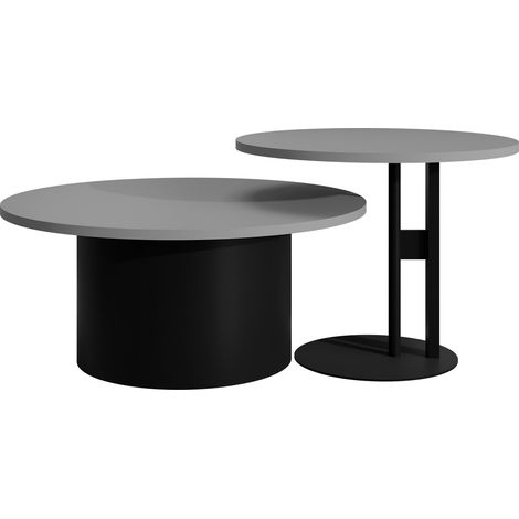 Conjunto mesa de centro Oswego 159, Grafito, 33x0x0cm, Diámetro: 75, Aglomerado laminado, Redonda