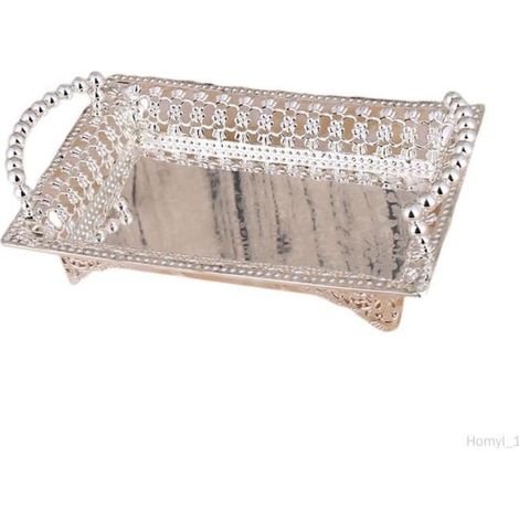 1 plateau de service en alliage, design élégant et bords lisses, plateau rectangulaire blanc, 30 cm x 18 cm, pour apéritif et décoration intérieure (1/4)